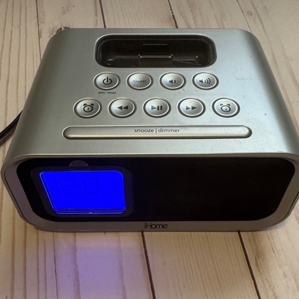 iHome Silver Alarm Clock Radio with Blue Backlit Display